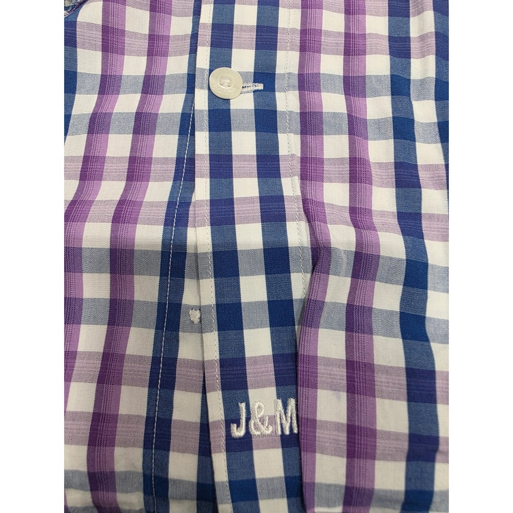 Johnston & Murphy Tailored Fit XL Purple Blue Plaid Long Sleeve Shirt Flip Cuff - Picture 5 of 9
